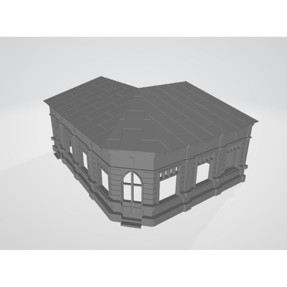 Urban Interwar Corner Store – HO Scale | 1:72 | Historical European Building (for 3D printing)